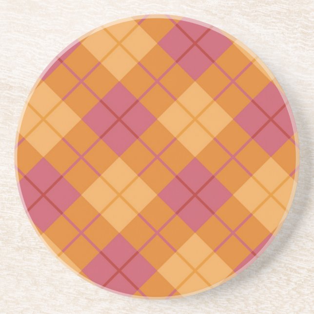 Bias Plaid in Orange and Pink Drink Coaster (Front)