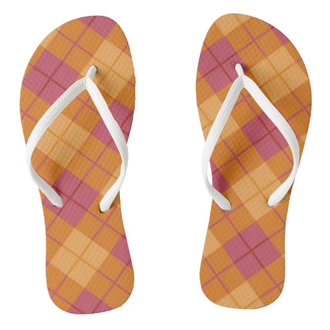 Bias Plaid in Orange and Pink Flip Flops (Footbed)
