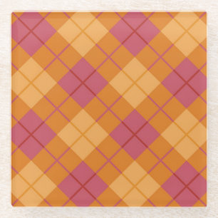 Bias Plaid in Orange and Pink Glass Coaster