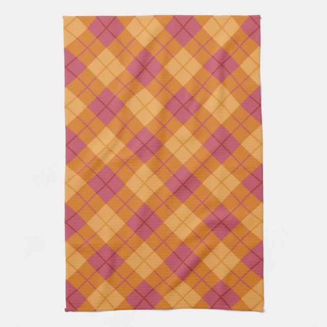 Bias Plaid in Orange and Pink Kitchen Towel (Vertical)