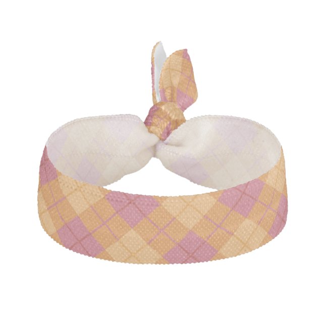 Bias Plaid in Orange and Pink Ribbon Hair Tie (Front)
