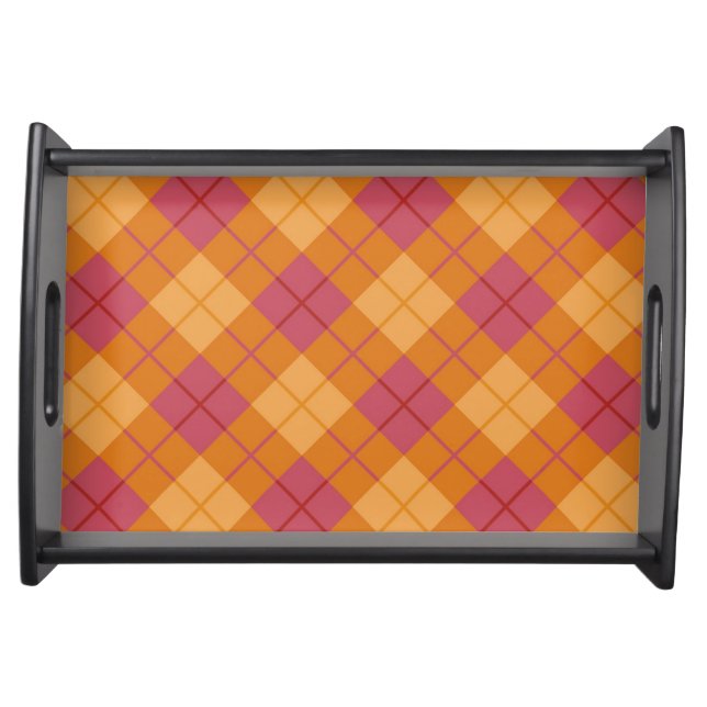 Bias Plaid in Orange and Pink Serving Tray (Front)
