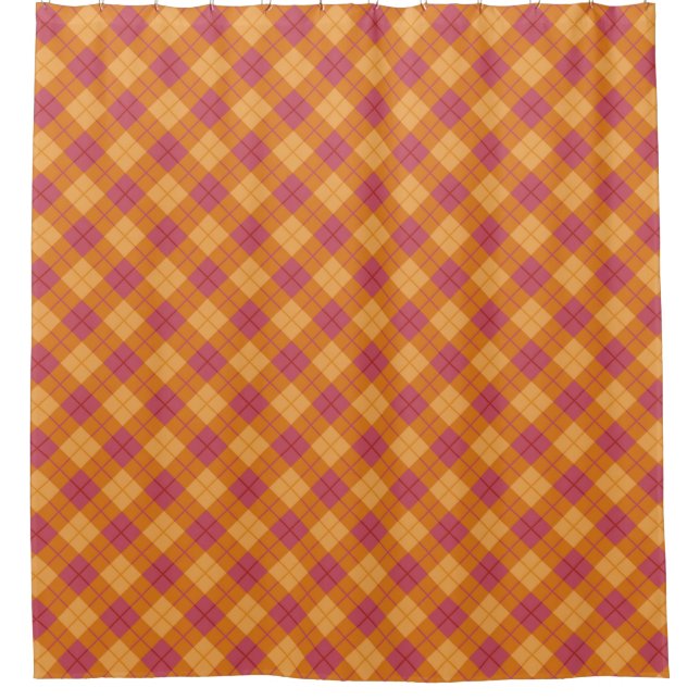 Bias Plaid in Orange and Pink Shower Curtain (Front)