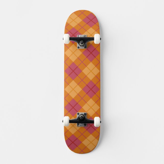 Bias Plaid in Orange and Pink Skateboard Deck (Front)