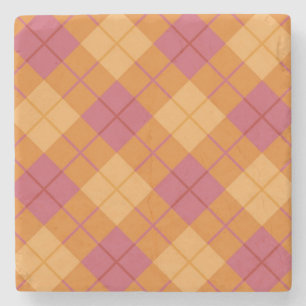 Bias Plaid in Orange and Pink Stone Coaster