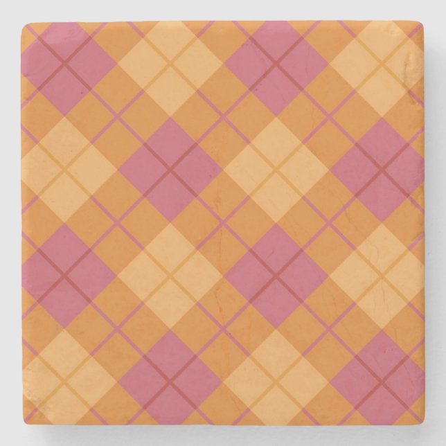 Bias Plaid in Orange and Pink Stone Coaster (Front)