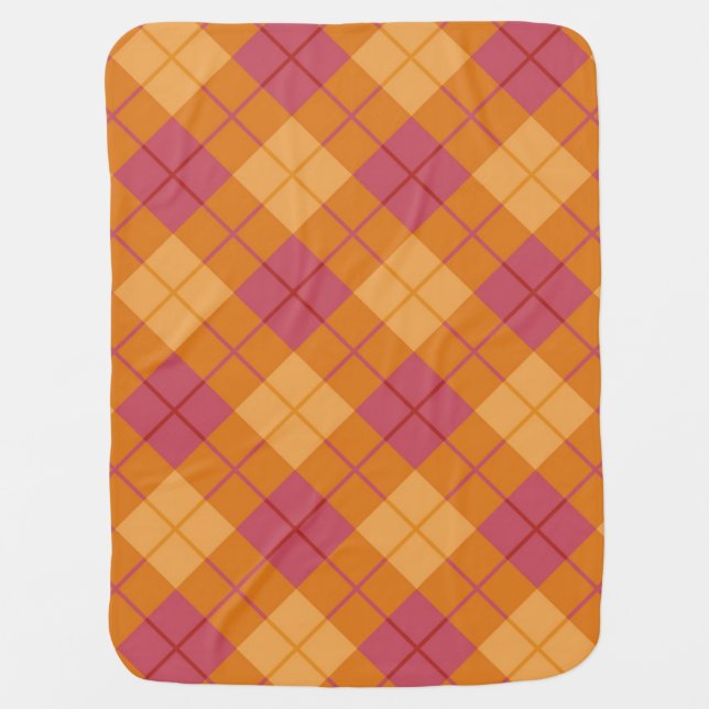 Bias Plaid in Orange and Pink Swaddle Blanket (Front)