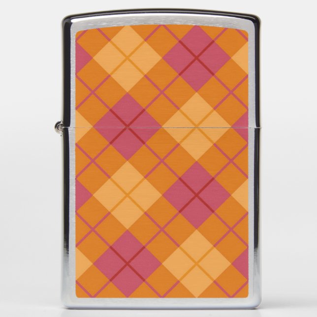 Bias Plaid in Orange and Pink Zippo Lighter (Front)