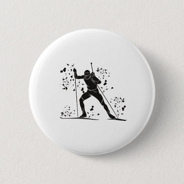 Biathlete Nordic Skiing Biathlon 14  Button (Front)