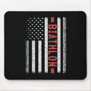 Biathlon American Flag 4th Of July Biathlon Runner Mouse Pad