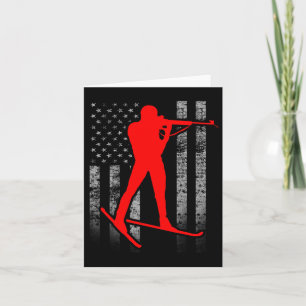 Biathlon American Flag - Red Male Biathlete Flag Card