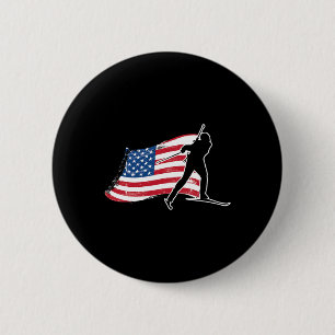 Biathlon American Flag Usa Gift - Biathlon Team  Button