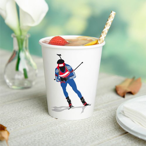 Biathlon Athlete On Skis Paper Cups