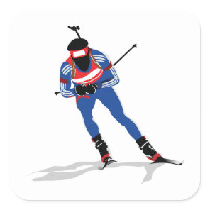 Biathlon Athlete On Skis Square Sticker