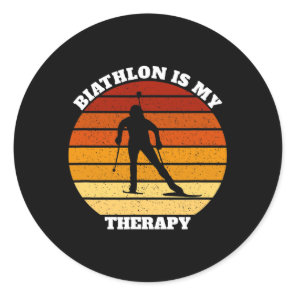 Biathlon Biathlonist Is My Therapy  Classic Round Sticker