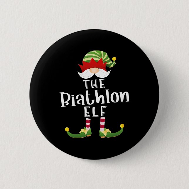 Biathlon Elf Group Christmas Funny Pajama Party  Button (Front)
