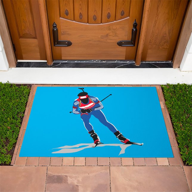 Biathlon Skier Winter Sports Athlete in Action Doormat (Creator Uploaded)