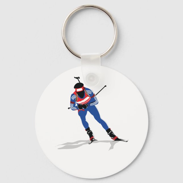 Biathlon Skier Winter Sports Athlete in Action Keychain (Front)
