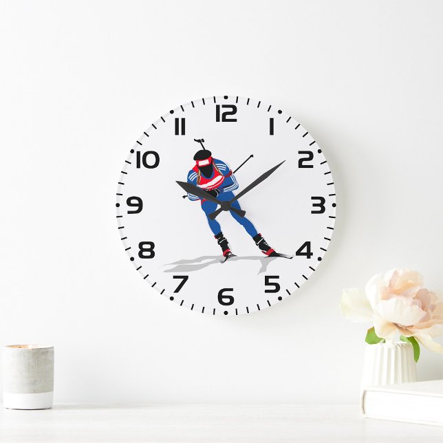 Biathlon Skier Winter Sports Athlete in Action Large Clock (Creator Uploaded)