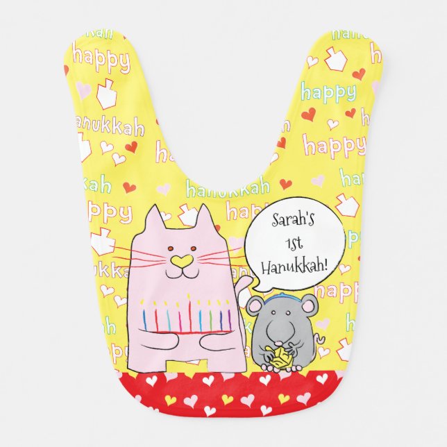 Bib Baby's 1st Hanukkah/Chanukah/Pink Cat/ (Front)