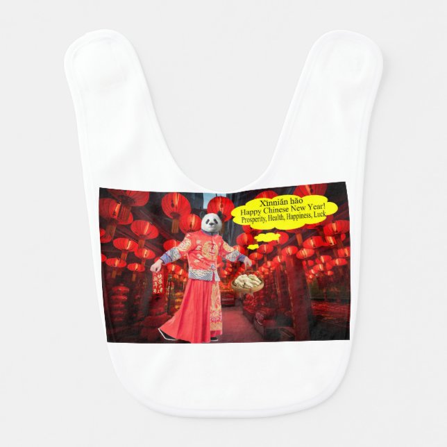 bib.  Happy Chinese New Year.  panda/man Baby Bib (Front)