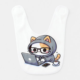Bib with a drawing of a computer kitten