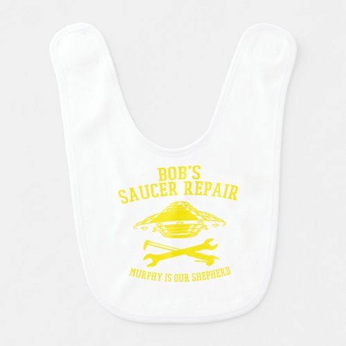bib with yellow Bobs Saucer Repair logo