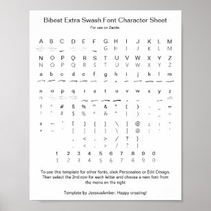 Bibest Extra Swash Font Character Sheet for Zazzle Poster
