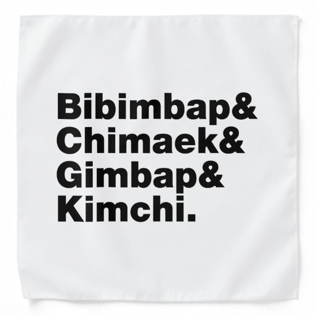 Bibimbap & Chimaek & Gimbap & Kimchi. Korean Foods Bandana (Front)