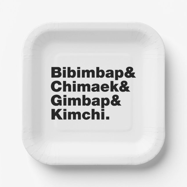 Bibimbap & Chimaek & Gimbap & Kimchi. Korean Foods Paper Plates (Front)