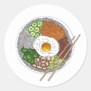 Bibimbap Korean Food Cooking Cuisine Rice Egg Dish Classic Round Sticker