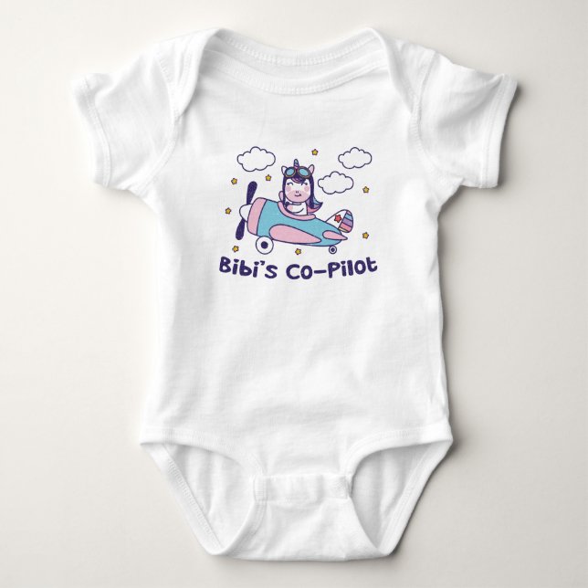 Bibi's Co-Pilot - Unicorn Airplane Baby Bodysuit (Front)
