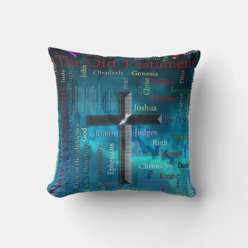 BIBLE and religion word cloud concept blue Throw Pillow