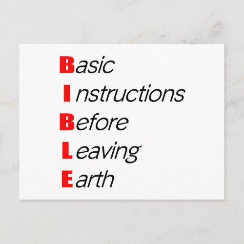 Bible Basic instructions for leaving earth gift Postcard