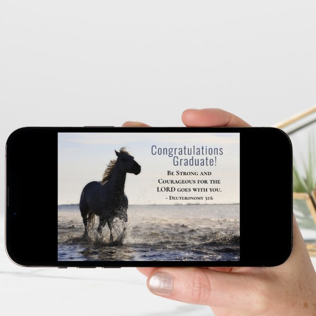 Bible Be strong and Courageous Horse Graduation Card (Front Digital)