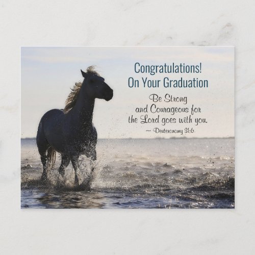 Bible Be strong and Courageous Horse Graduation Postcard