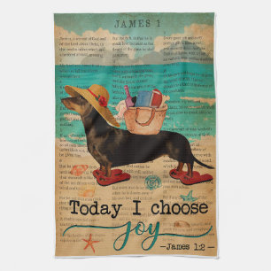 Bible Beach Life Joy Dachshund Vertical Kitchen Towel