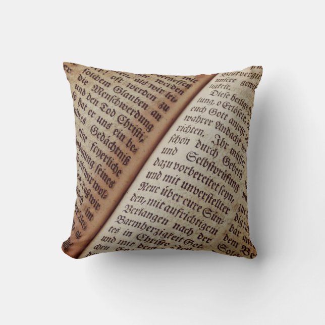 Bible book page writing texture throw pillow (Front)