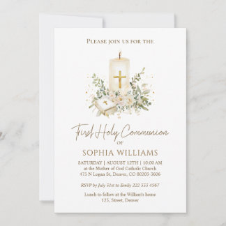 Bible Candle Cross First Holy Communion Invitation
