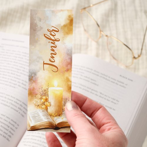 Bible Candle Flowers Gold Glitter Personalized Bookmarks