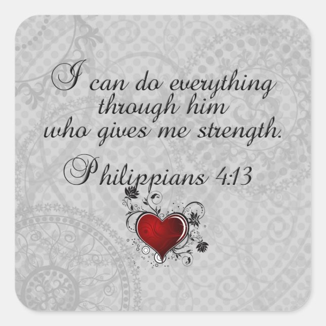 Bible Christian Verse Philippians 4:13 Square Sticker (Front)