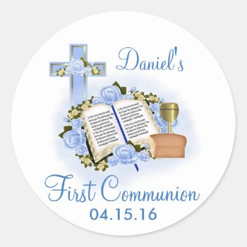 Bible Cross First Communion Stickers Envelope Seal by AnnounceIt at Zazzle