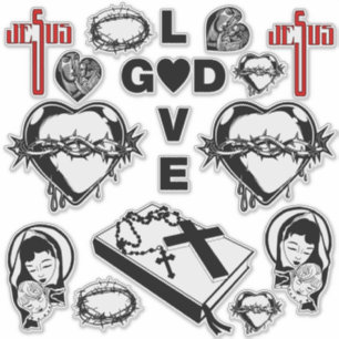 bible cross rosary necklaces sacred heart art sticker