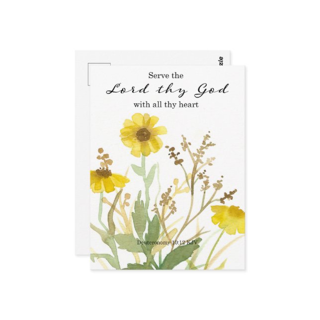 Bible Deuteronomy Scripture Yellow Wildflowers Postcard (Front/Back In Situ)