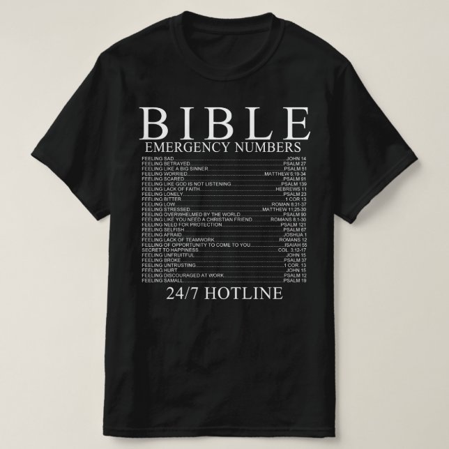 Bible Emergency Hotline Numbers T-Shirt (Design Front)