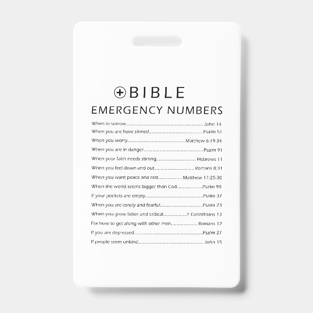 Bible Emergency Numbers Badge (Front)