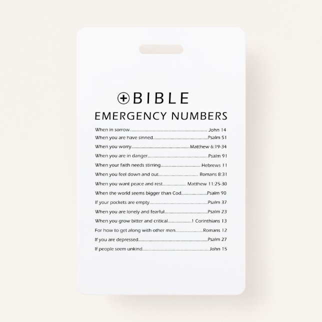 Bible Emergency Numbers Badge (Front)