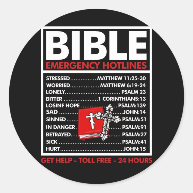 Bible Emergency Numbers Christian Bible Jesus Classic Round Sticker (Front)