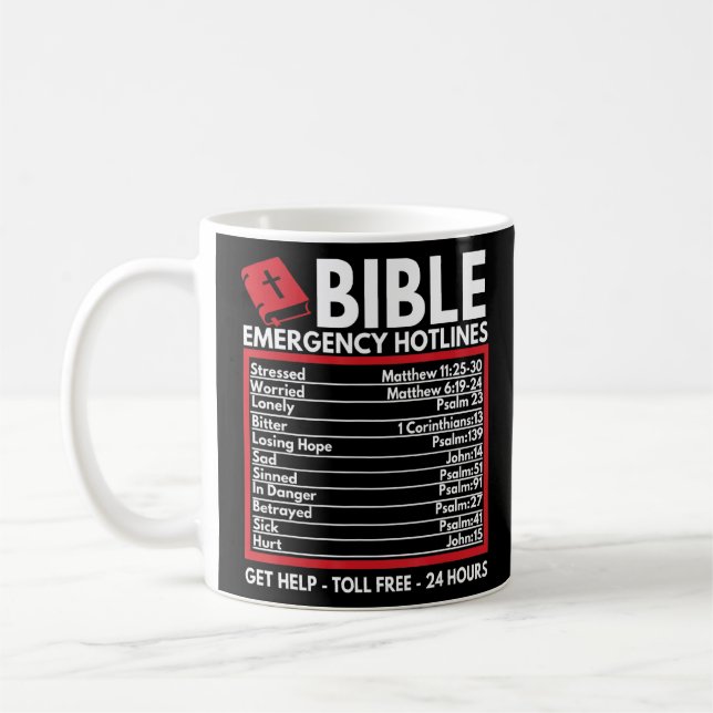 Bible Emergency Numbers  Funny Christian Bible & J Coffee Mug (Left)