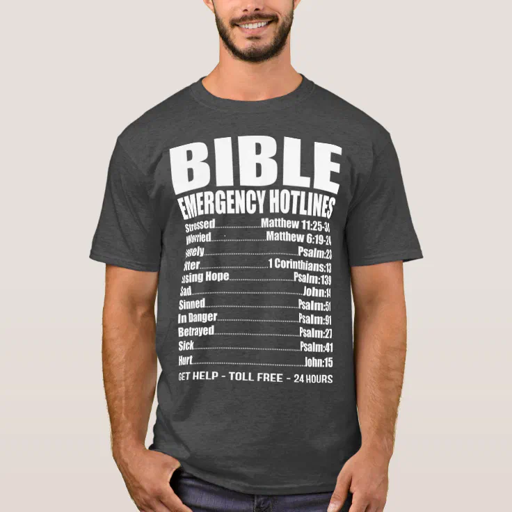 Bible Emergency Numbers Funny Hotline Christian T-Shirt | Zazzle